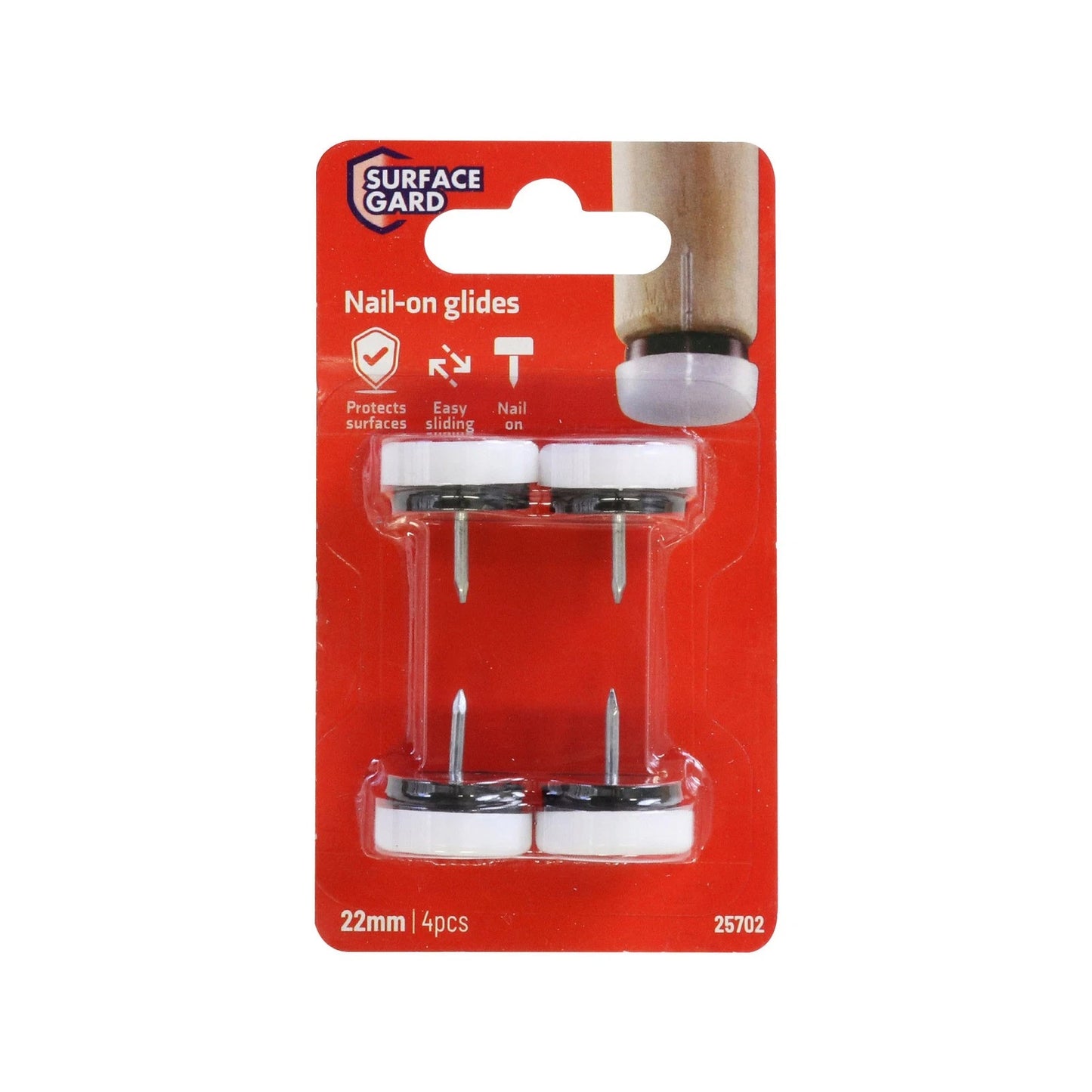 Surface Gard 22mm White Plastic Cushioned Glides for Wooden Legs - 4 Pack