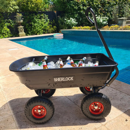 Sherlock 67L Black Poly Cart - Durable Tray, Pneumatic Wheels, Easy-Tip Design