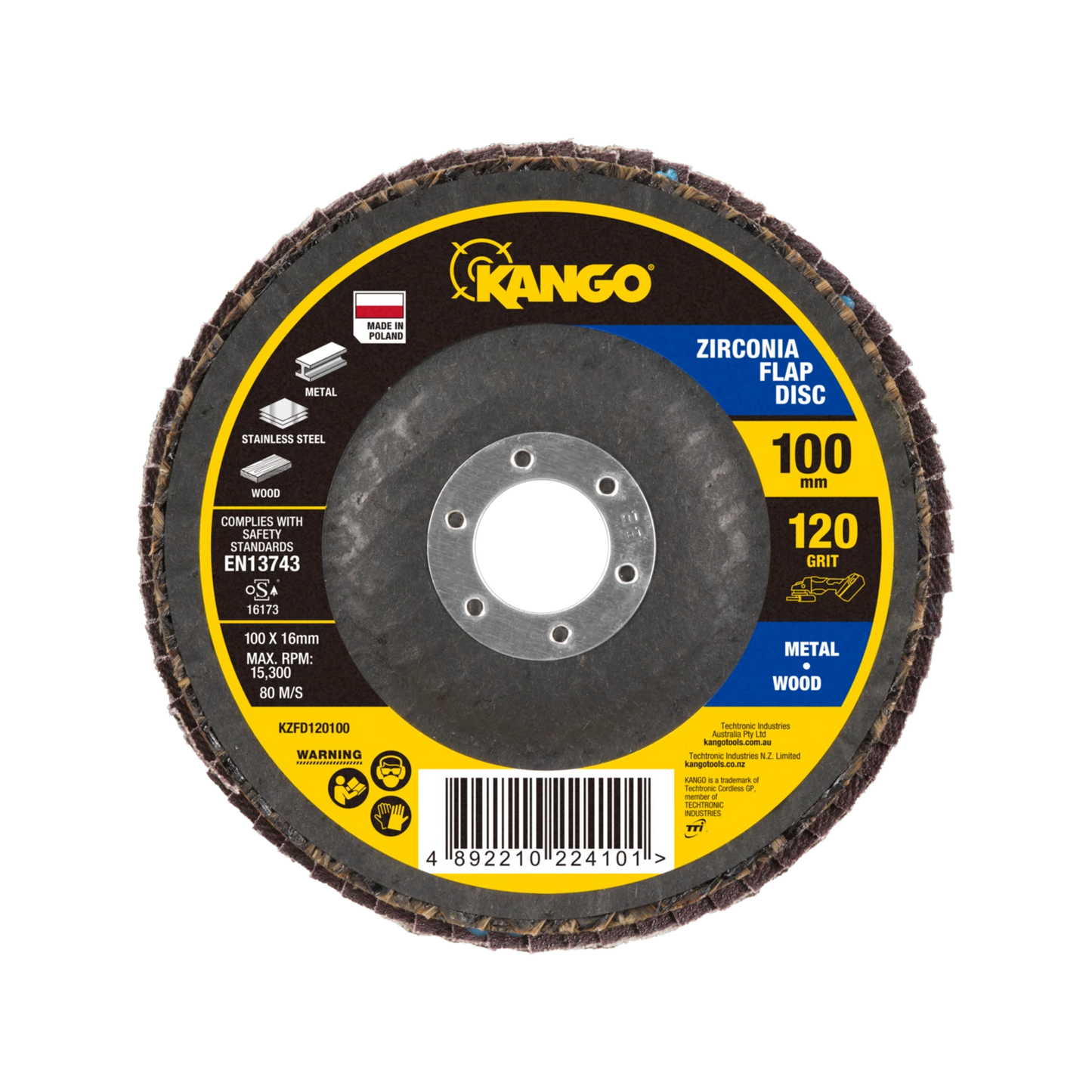 Kango 100mm 120G Zirconia Flap Disc, Self-Sharpening, Enhanced Material Removal