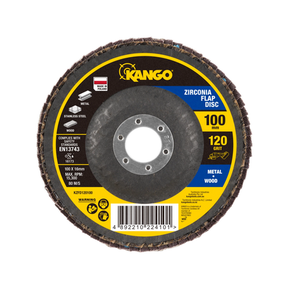 Kango 100mm 120G Zirconia Flap Disc, Self-Sharpening, Enhanced Material Removal