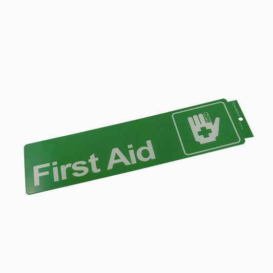 Sandleford First Aid Self Adhesive Sign, Weather Resistant, 330mm x 95mm, Green/White