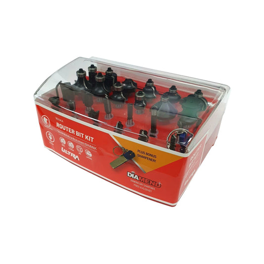 Ultra 6.4mm 24 Piece Tungsten Carbide Router Bit Set with Diamond Sharpener