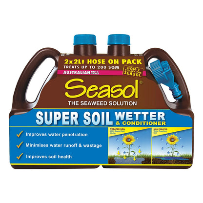 Seasol 2 x 2L Hose-On Soil Wetter & Conditioner Twin Pack - Long-Lasting, Water Efficient