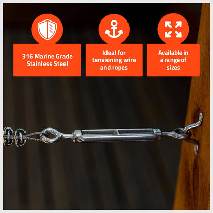 Taskmaster 5mm Stainless Steel Eye and Eye Turnbuckle for Marine & Balustrading