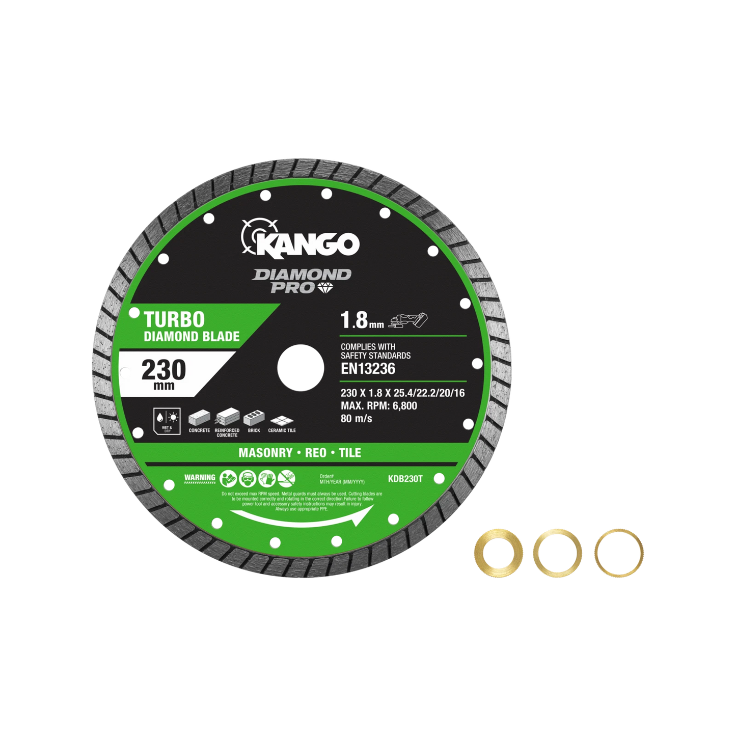 Kango 230mm Turbo Diamond Saw Blade - Ultra Thin, Fast & Precise Cuts, Versatile Material Use