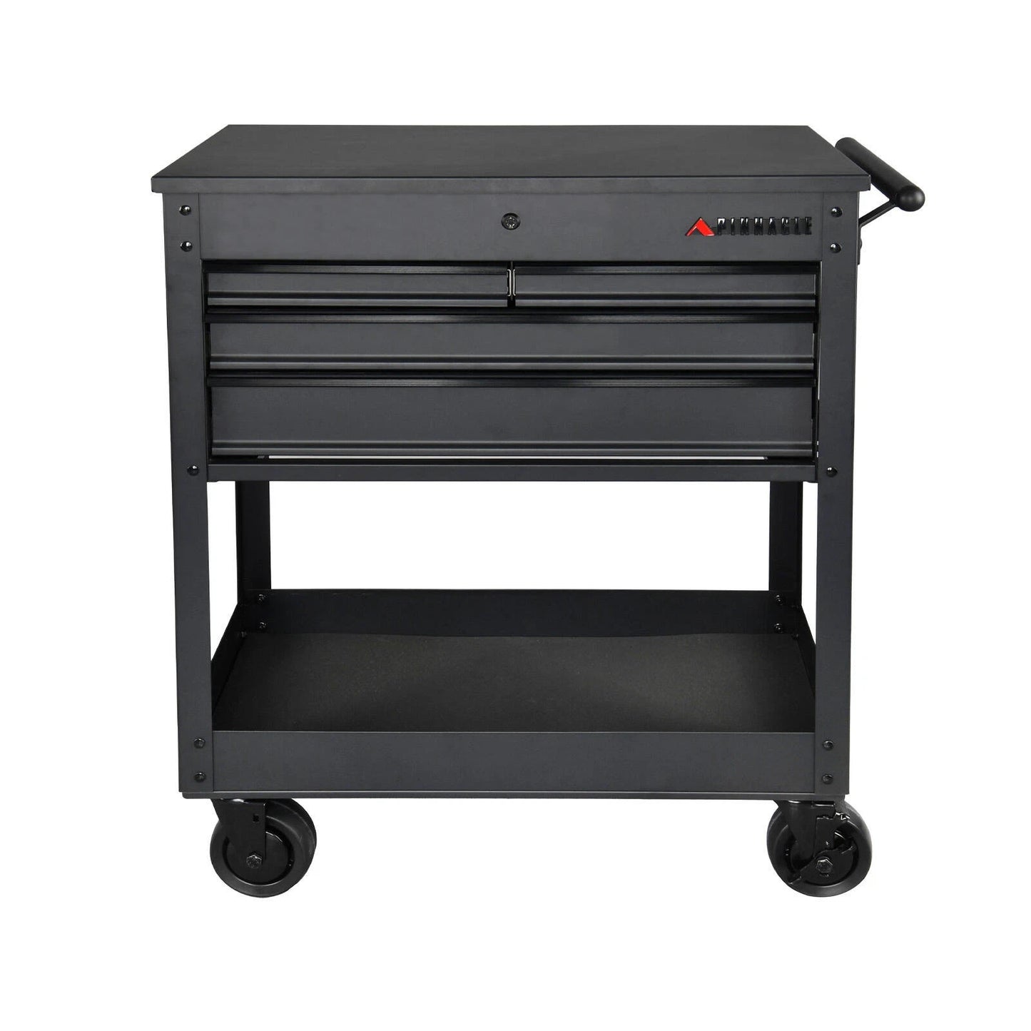 Pinnacle 79cm Black Matte Service Cart with Soft Close Drawers & Heavy Duty Castors