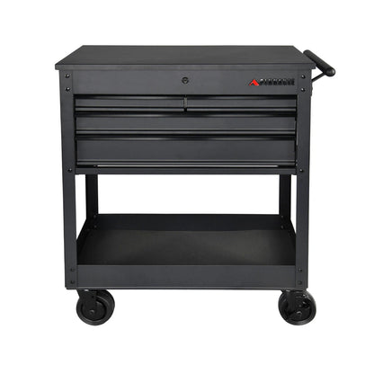 Pinnacle 79cm Black Matte Service Cart with Soft Close Drawers & Heavy Duty Castors