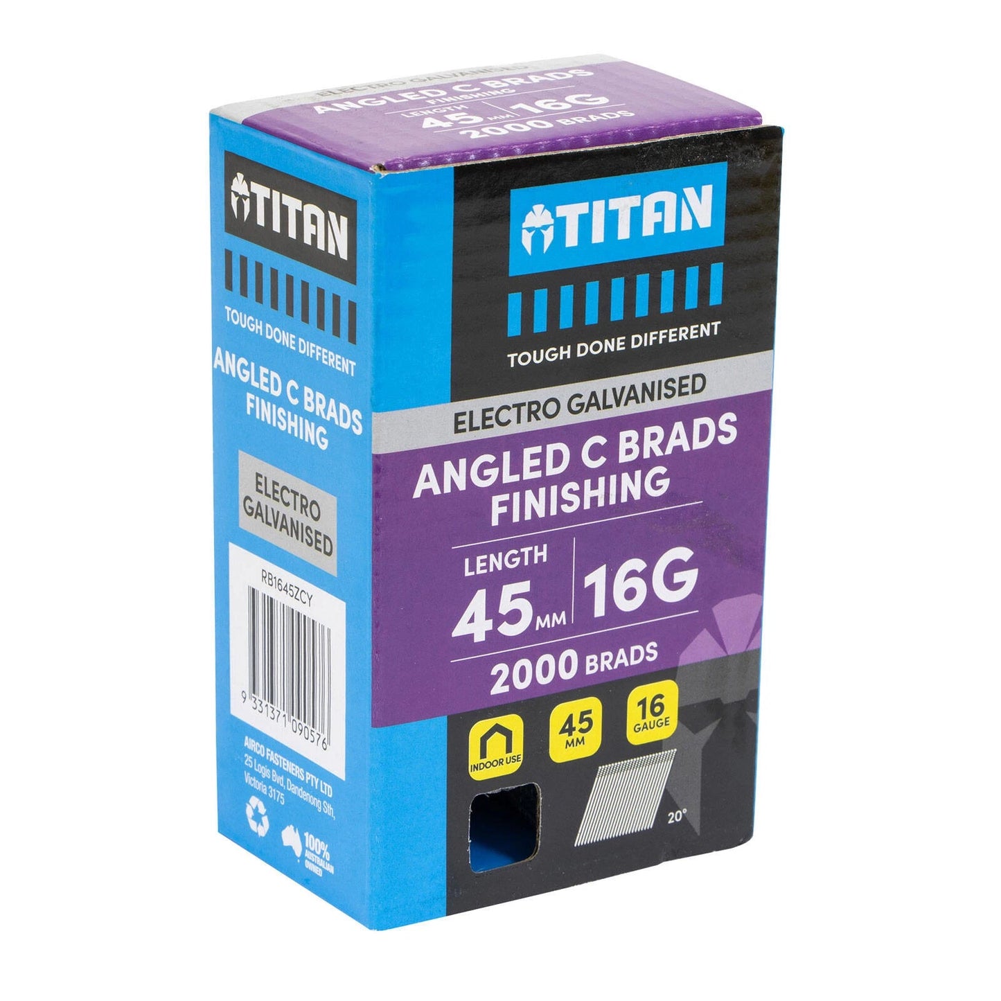 Titan 45x1.6mm Electro Galvanised 20° Angled Collated Nail C Brads - Pack of 2000