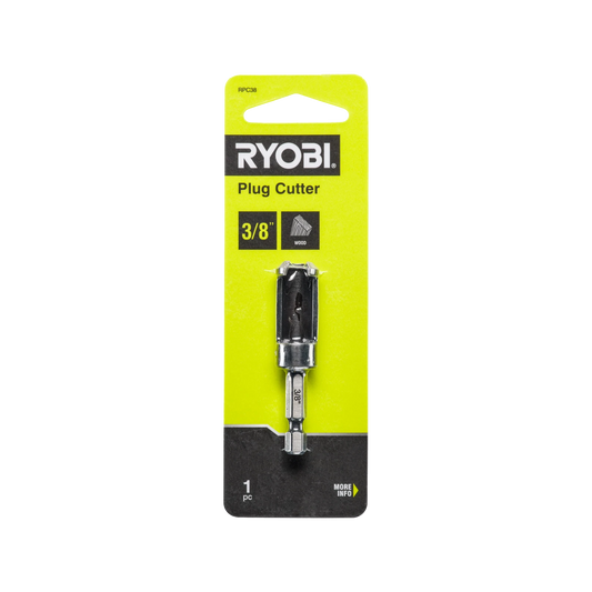 Ryobi ⅜” Plug Cutter - Sharp Edge, Black Oxide Coating, Seamless Wood Finish
