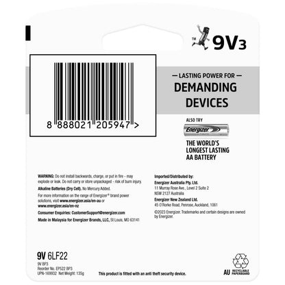 Energizer 9V Max Plus Batteries 3-Pack, Long-Lasting Alkaline for Smoke Alarms & Electronics
