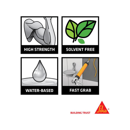 Sika 430g White SikaBond Instant Nails Fast Adhesive - Water-Based, Indoor/Outdoor Use