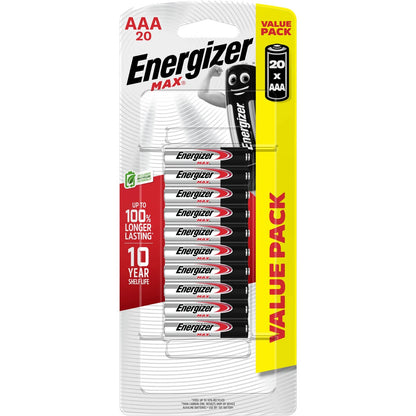 Energizer Max AAA Batteries 20 Pack - Long-Lasting, Leak-Resistant, Trusted Performance