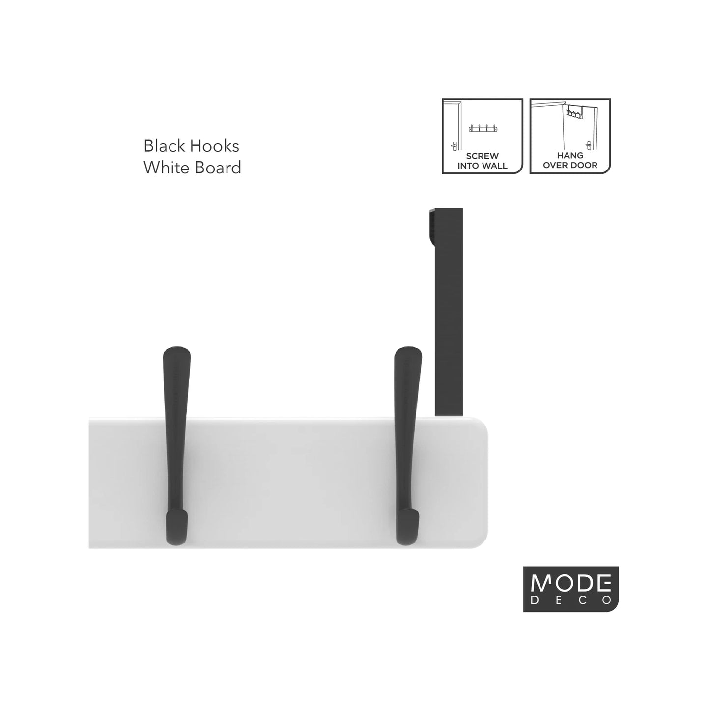 MODE 4 Black Hooks Over Door Hanger - Stylish, Durable, No Damage, 4 Hooks
