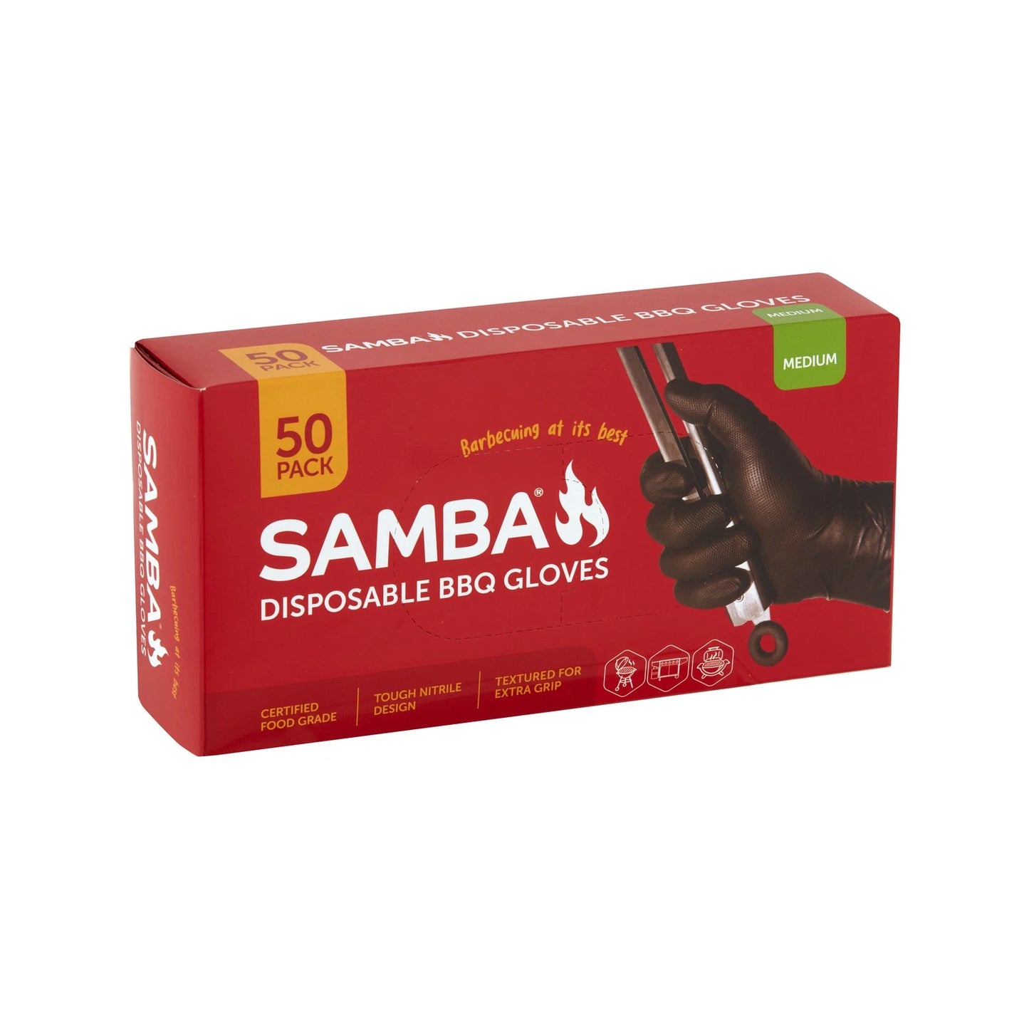 Samba Disposable BBQ Gloves 50 Pack - Medium Nitrile, FDA Approved, Micro Diamond Grip