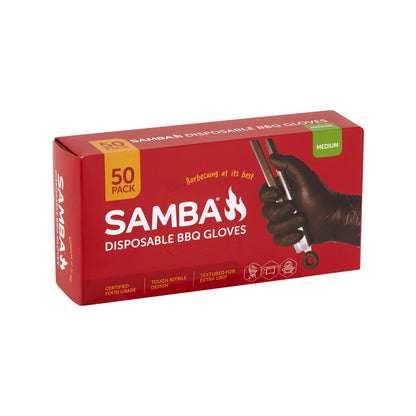 Samba Disposable BBQ Gloves 50 Pack - Medium Nitrile, FDA Approved, Micro Diamond Grip