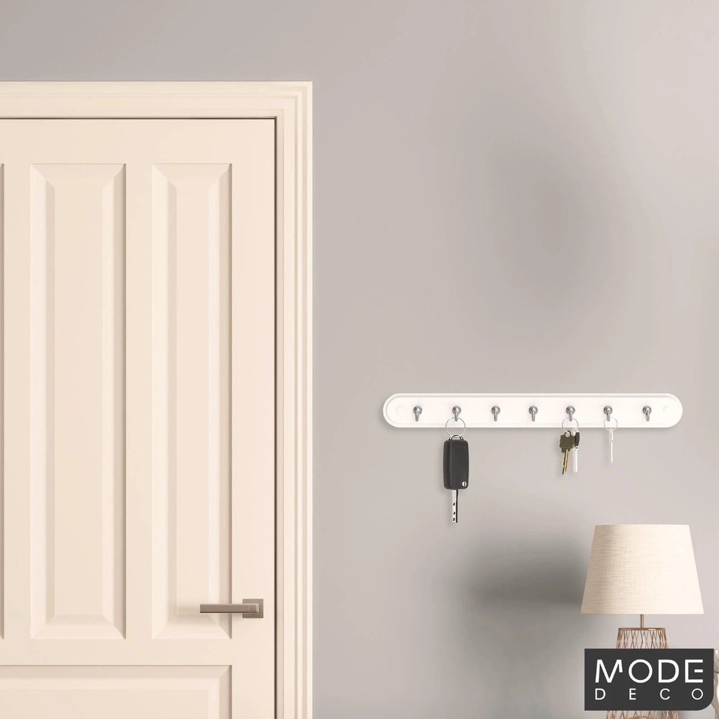 Mode Perma 7 Chrome Hooks Key Rack White - Durable, Easy Install, Modern Design