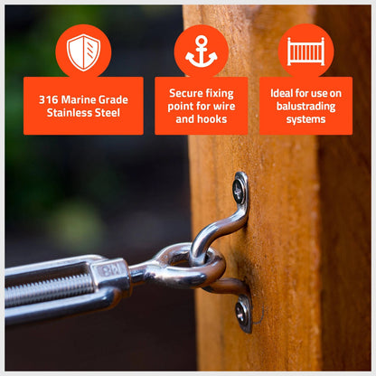 Taskmaster 6mm 316 Stainless Steel Marine Grade Wire Eye Strap - 2 Pack