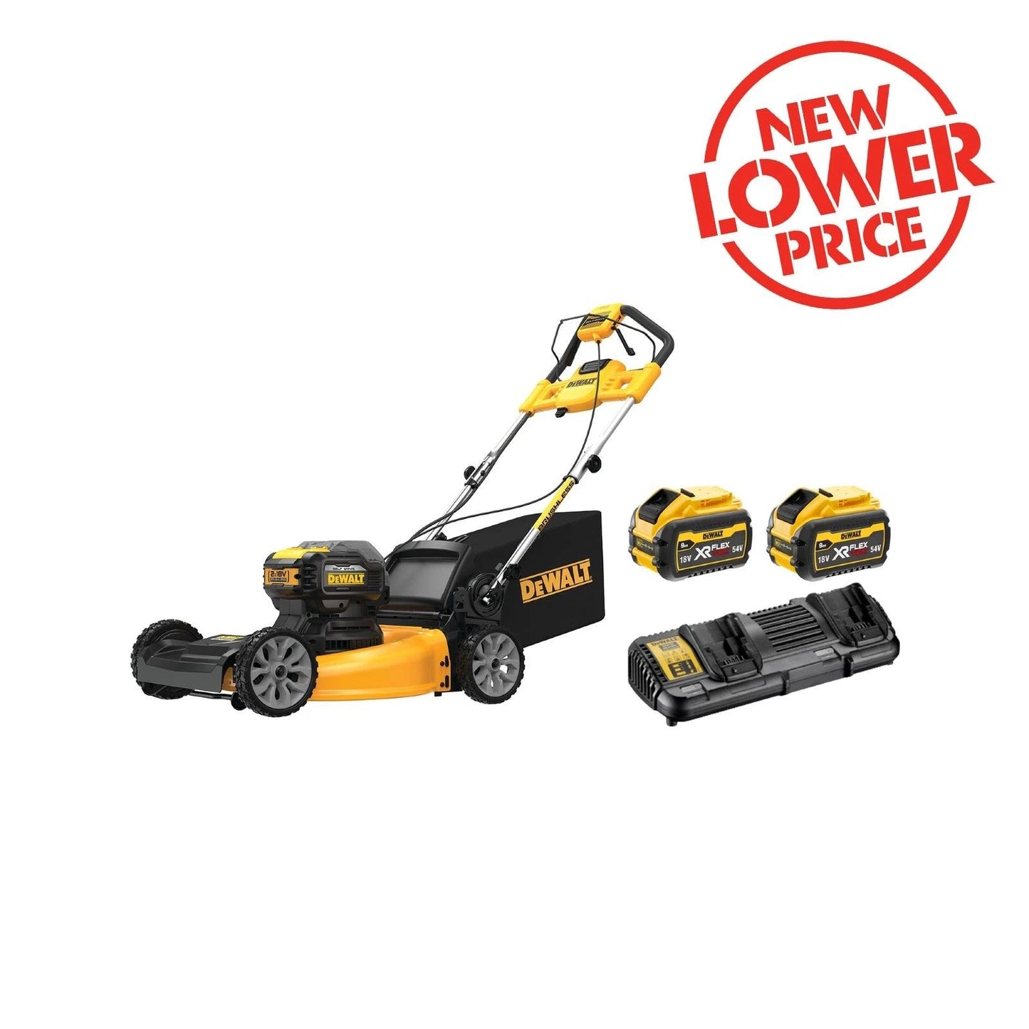 DeWALT 2x18V XR Self-Propelled Lawn Mower Kit with 9Ah FLEXVOLT Batteries