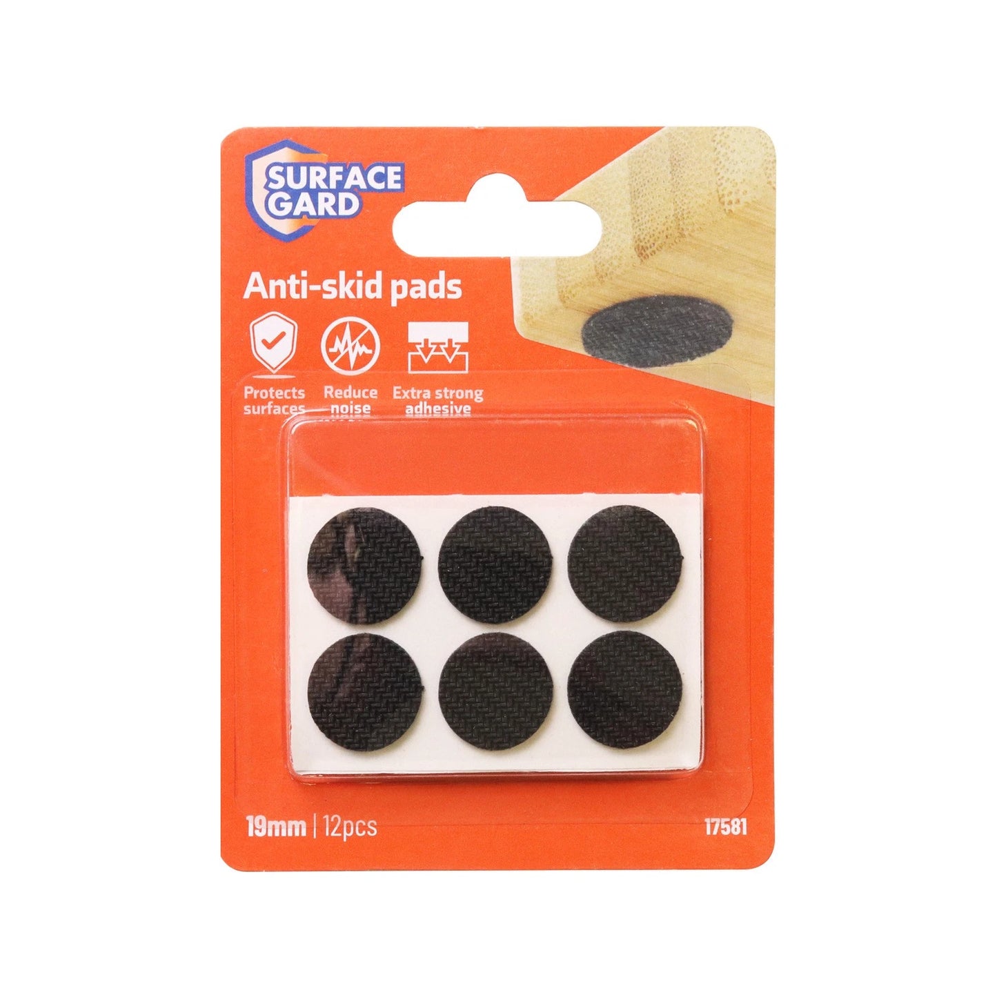 Surface Gard 19mm Black Foam Pads - Noise Reduction, Anti-Skid, 12 Pack
