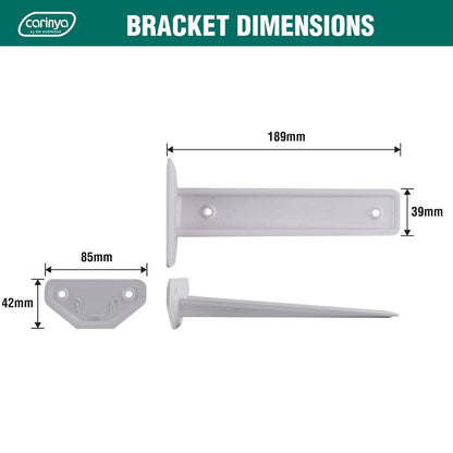 Carinya White Floating Shelf Bracket, 185x44mm, 50kg Load, Powder-Coated Steel, Indoor/Outdoor