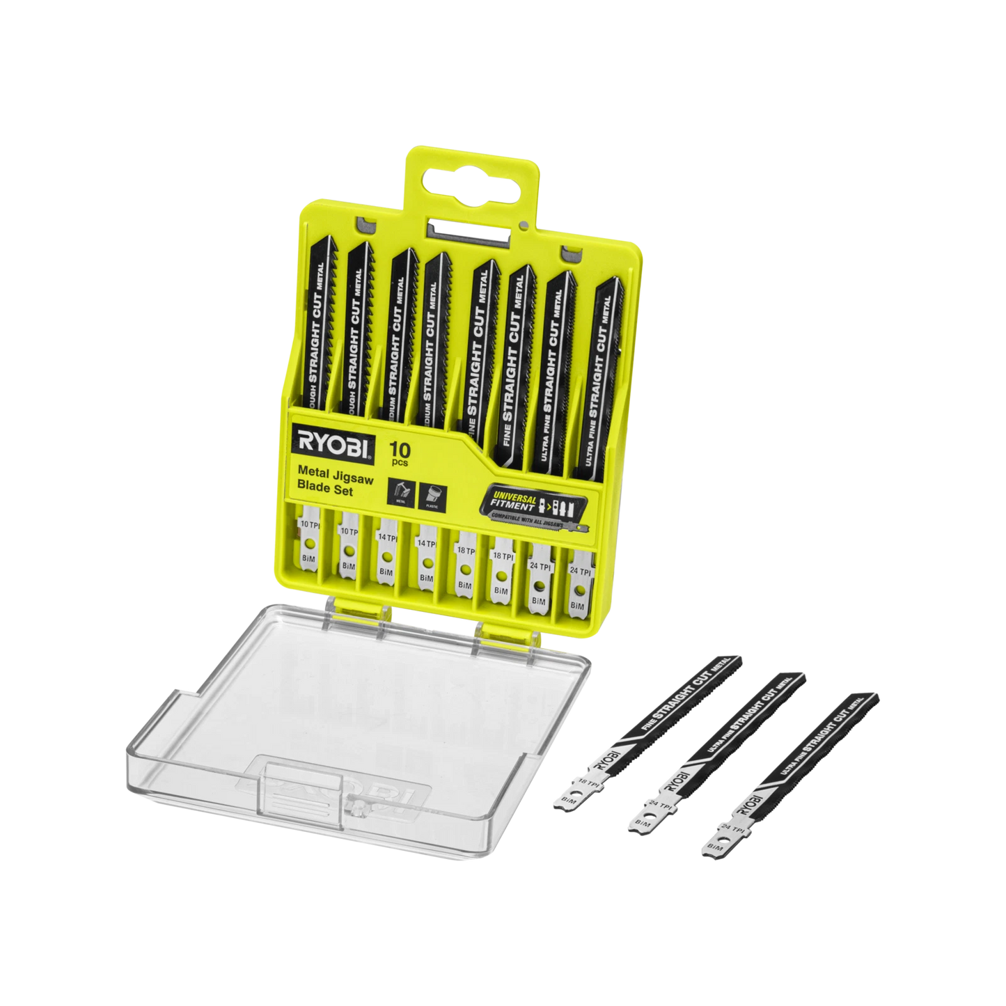 Ryobi 10 Piece Bi-Metal Jigsaw Blade Set for Metal & Plastic Cutting, Universal Fit