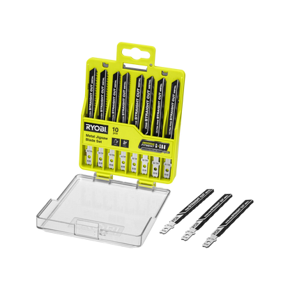 Ryobi 10 Piece Bi-Metal Jigsaw Blade Set for Metal & Plastic Cutting, Universal Fit