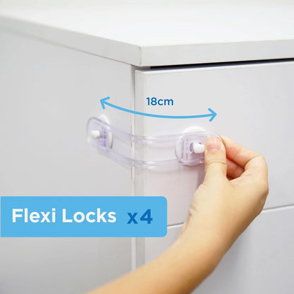 Perma Child Safety 18cm Adhesive Flexi Locks 1 Pack - Easy Install, Durable, White/Clear