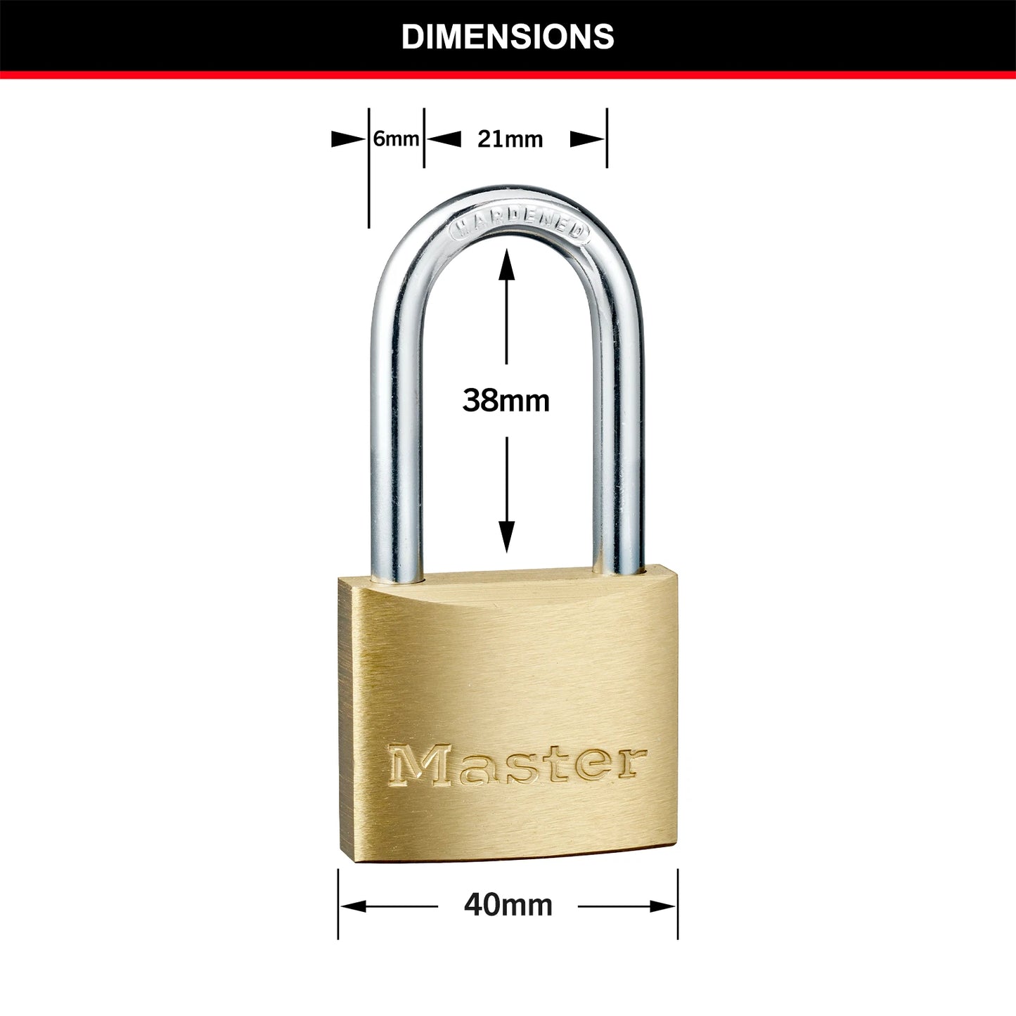 Master Lock 40mm Long Shackle Padlock 2 Pack, Brass Body, Hardened Steel Shackle