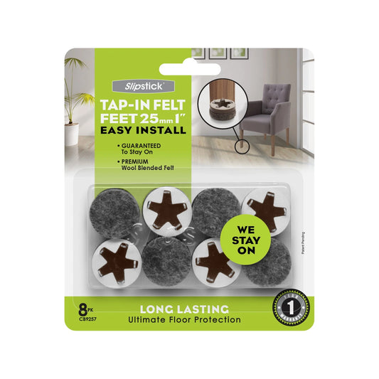 Slipstick 25mm Tap-In Felt Feet for Floor Protection, Universal Fit, 8 Pack