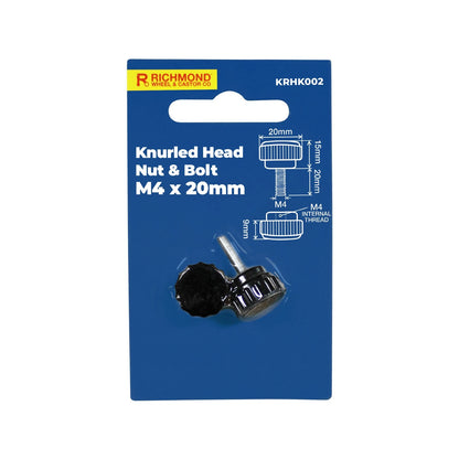 Richmond M4 x 20mm Black Knurled Head Nut and Bolt with Bakelite Head
