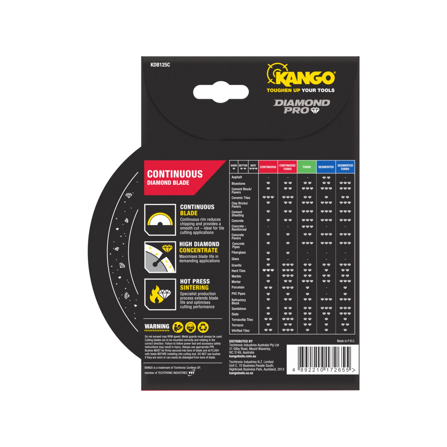 Kango 125mm Continuous Diamond Saw Blade for Tiles, Ceramics, Marble - Smooth, Durable Cuts