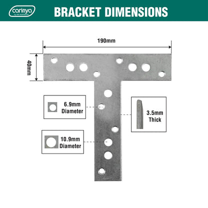 Carinya Zinc Plated T Shape Mending Plate 190x190x40x3.5mm, Reinforced Strength, Durable Steel