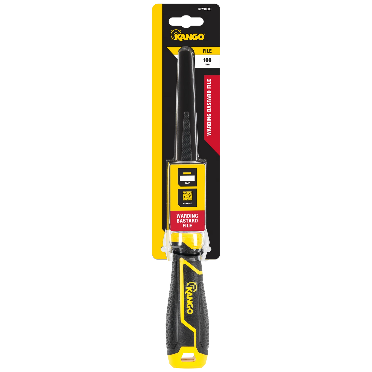 Kango 100mm Warding Bastard File, Tempered Carbon Steel, Ergonomic Grip, Black Oxide Coating