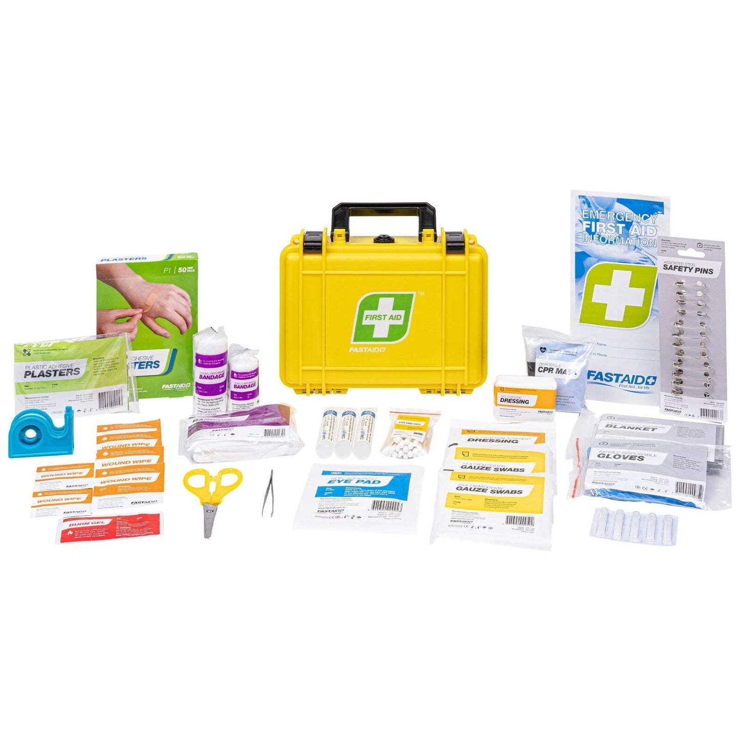 FastAid Essentials IP67 Waterproof First Aid Kit, 134 Pieces, Yellow Case