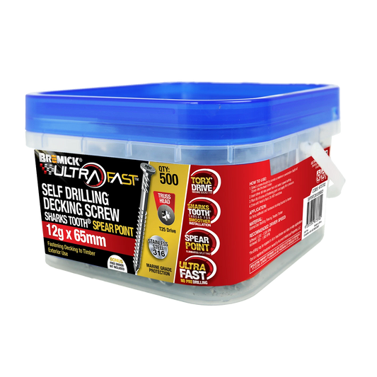 Bremick Ultrafast 12g x 65mm SS 316 T25 Truss Head Screws - 500 Pack