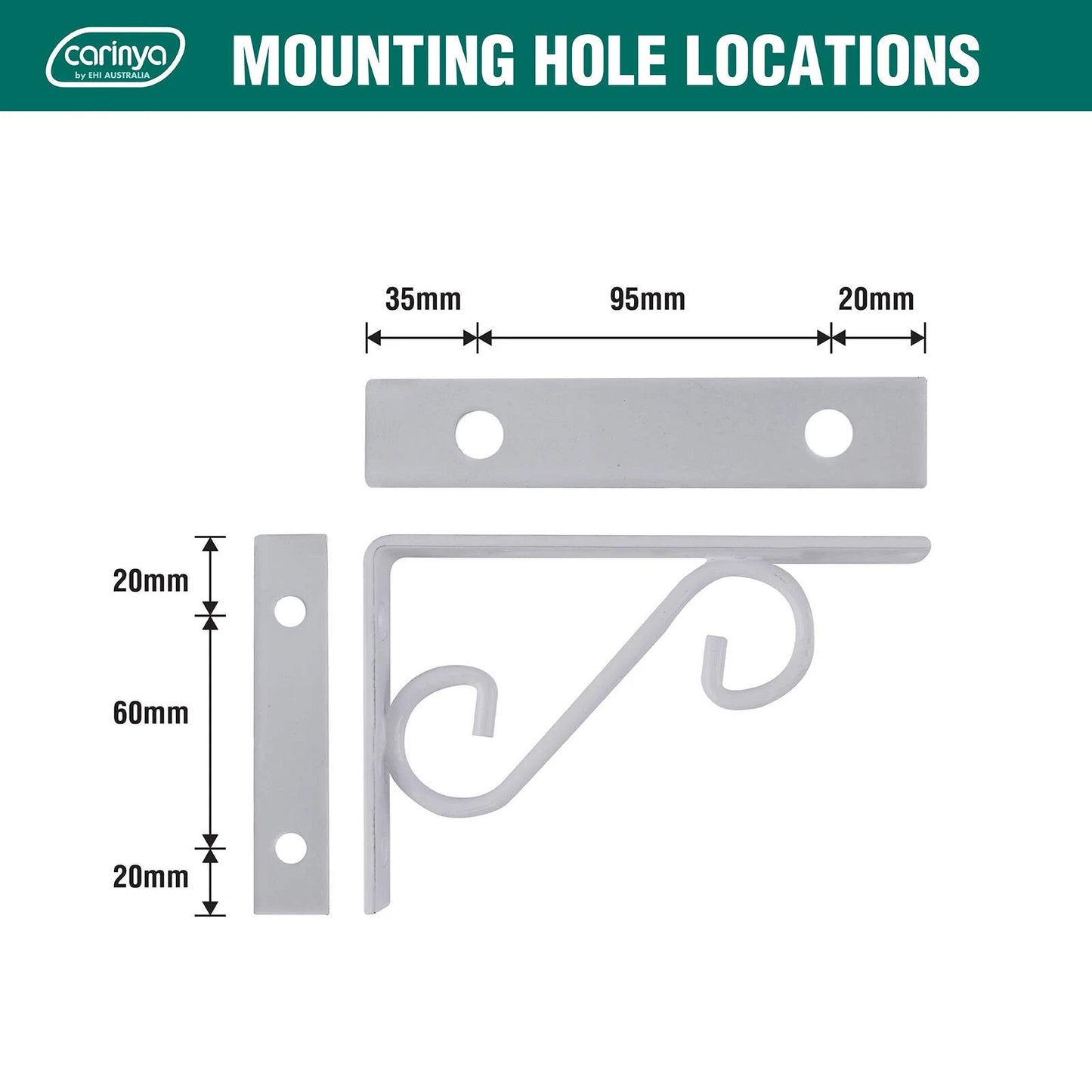 Carinya 150x100mm White Scroll Stayed Bracket, 100kg Load, Powder Coated Steel