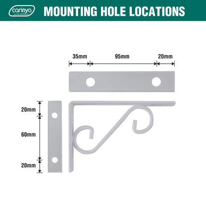 Carinya 150x100mm White Scroll Stayed Bracket, 100kg Load, Powder Coated Steel