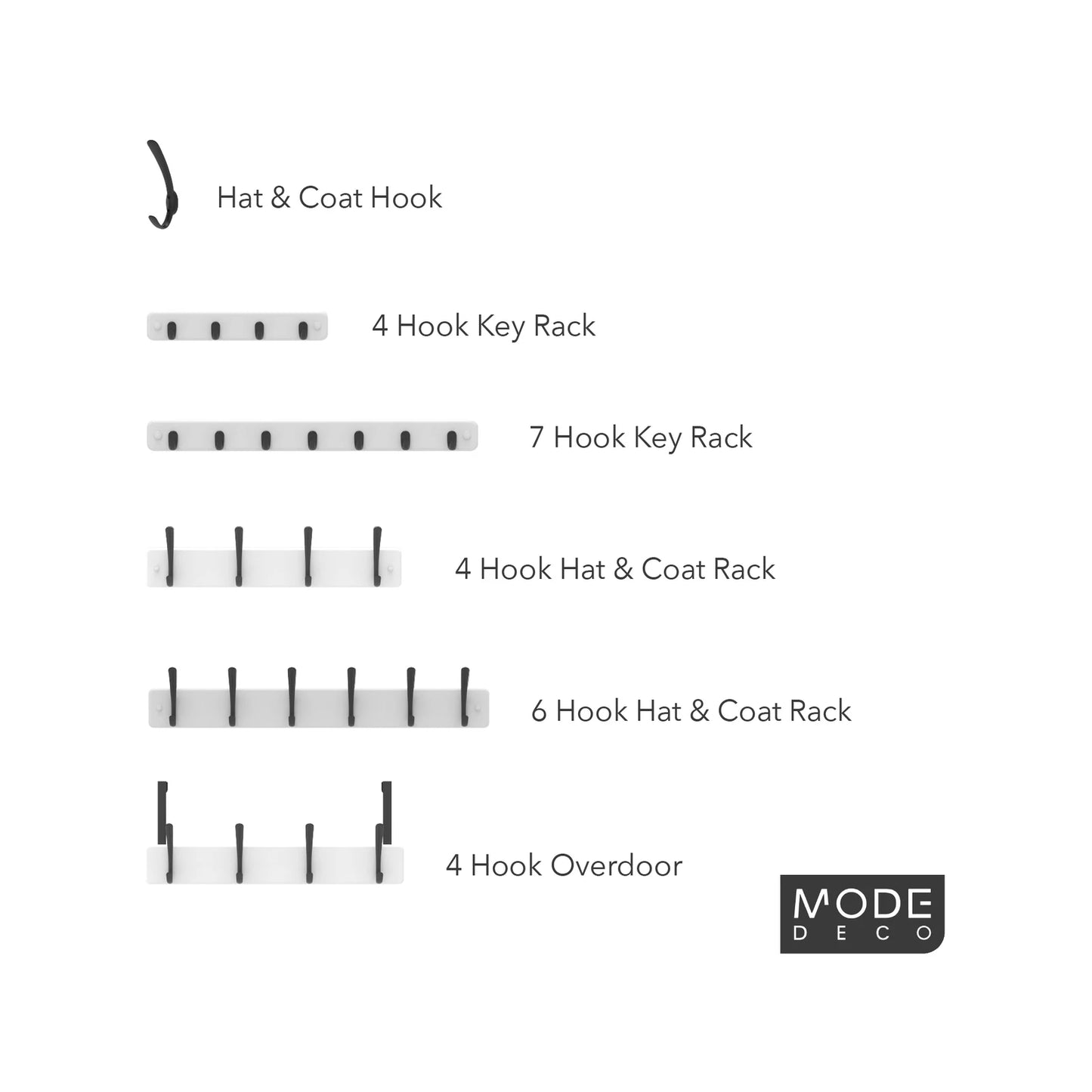 MODE 4 Black Hooks Over Door Hanger - Stylish, Durable, No Damage, 4 Hooks