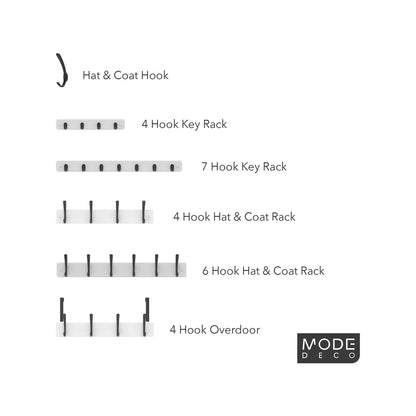 MODE 4 Black Hooks Over Door Hanger - Stylish, Durable, No Damage, 4 Hooks