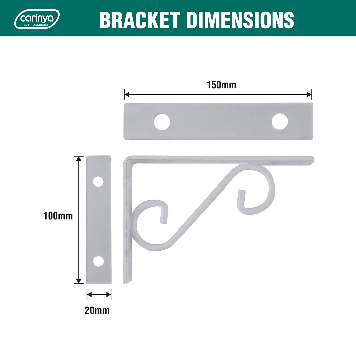 Carinya 150x100mm White Scroll Stayed Bracket, 100kg Load, Powder Coated Steel