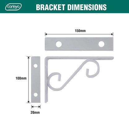 Carinya 150x100mm White Scroll Stayed Bracket, 100kg Load, Powder Coated Steel