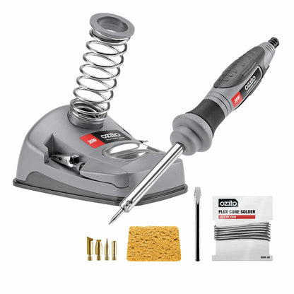 Ozito 30W Soldering Iron Kit with Fast Heat-Up, Workstation & Accessories