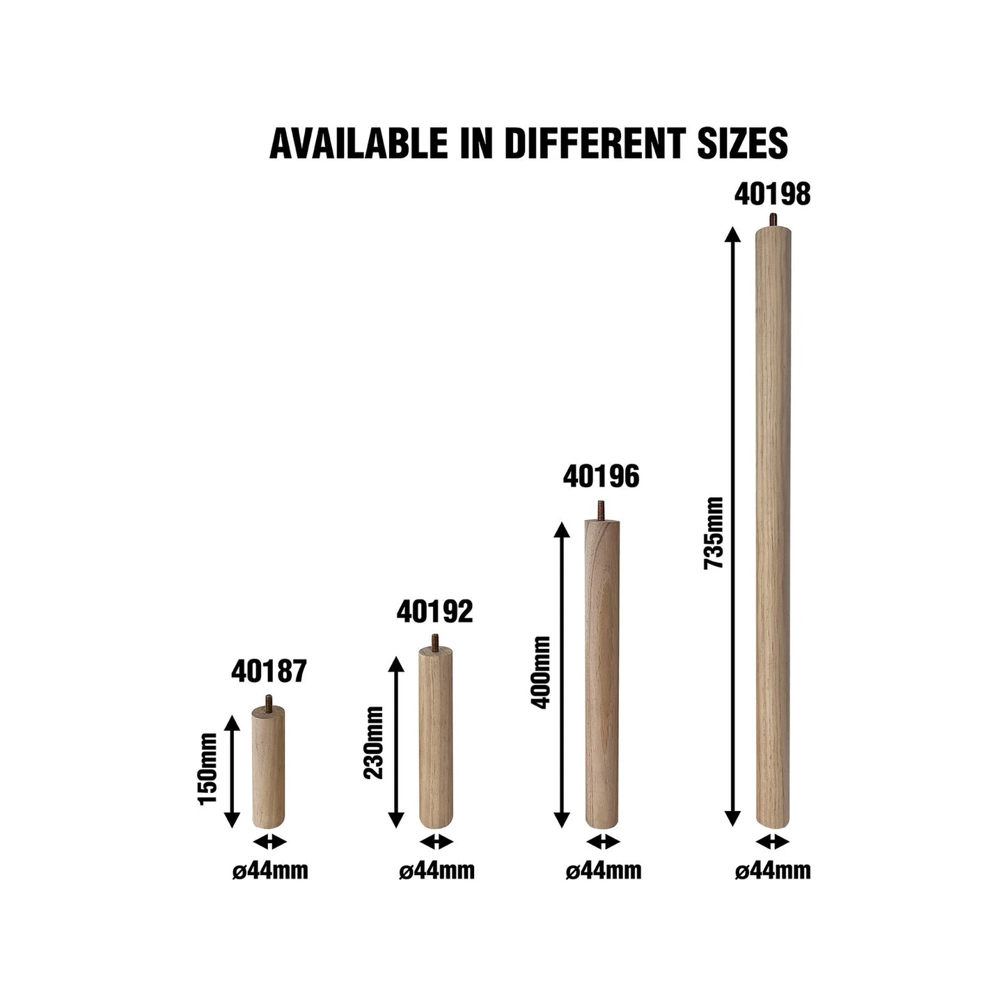 Adoored 400mm Raw Pine Round Furniture Leg - Universal Fit, Easy Install, Modern Design