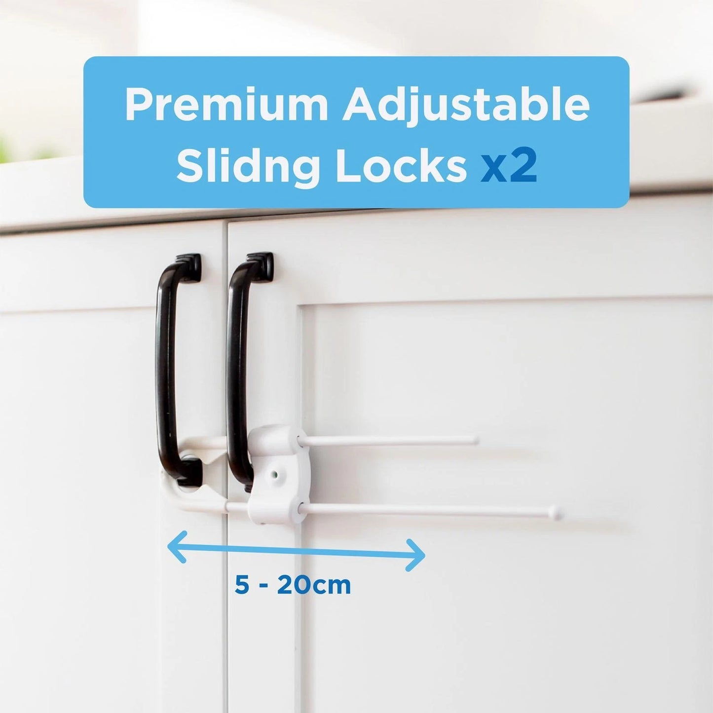Perma Child Safety Sliding Locks 2 Pack, Adjustable, Dual Movement Unlock, Lock Indicator