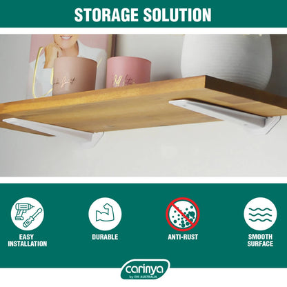 Carinya White Floating Shelf Bracket, 185x44mm, 50kg Load, Powder-Coated Steel, Indoor/Outdoor
