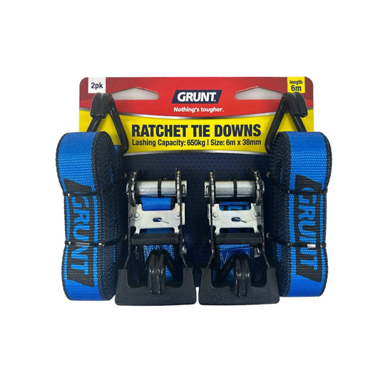 GRUNT 38mm x 6m Ratchet Tie Down 2 Pack, 1000kg Capacity