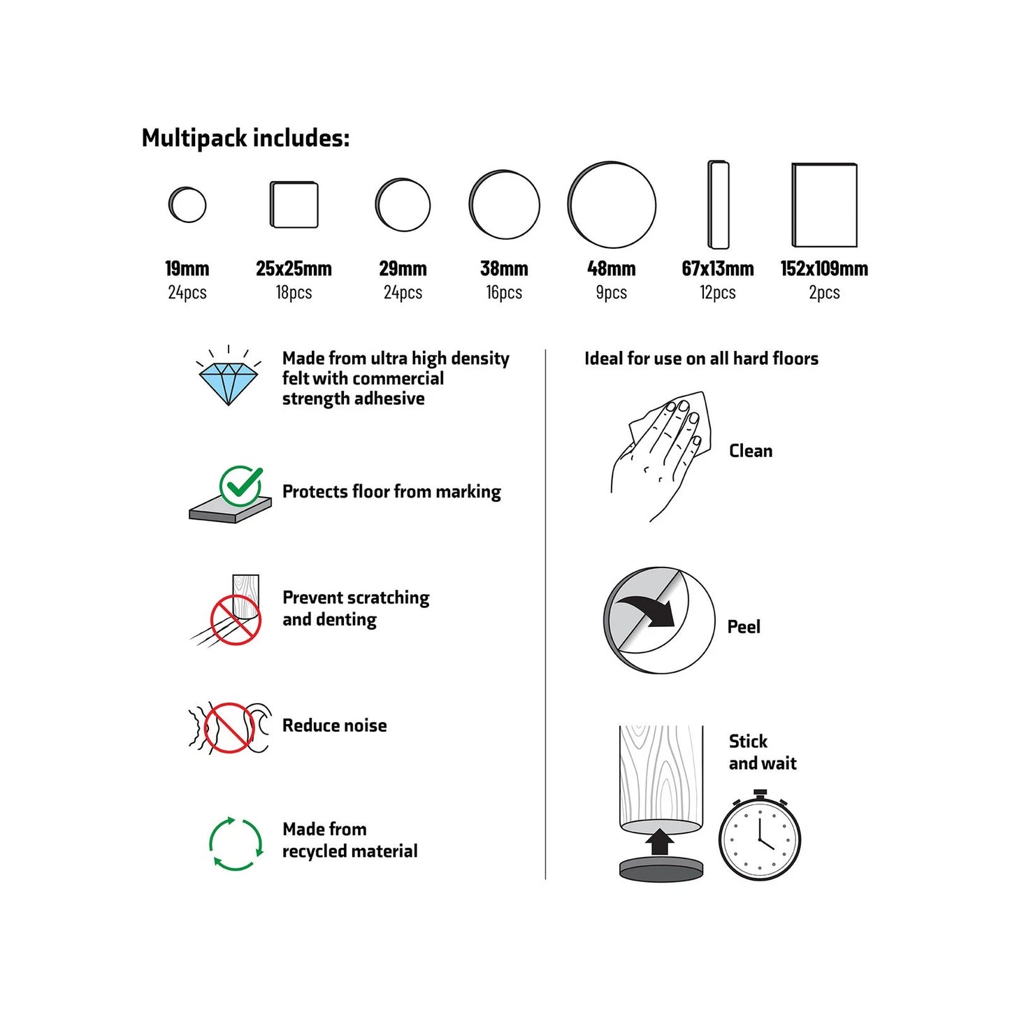 Surface Gard 19 Beige Felt Pack 109mm - 105 Pieces, Noise Reduction, Self-Adhesive