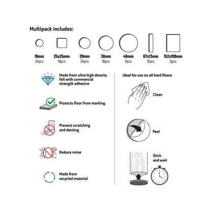 Surface Gard 19 Beige Felt Pack 109mm - 105 Pieces, Noise Reduction, Self-Adhesive