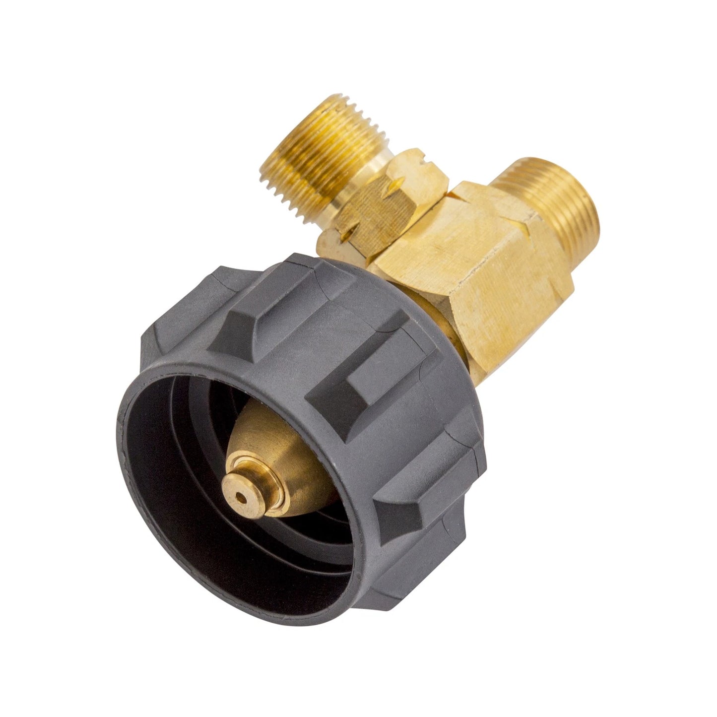 Gasmate LCC27 to 3/8" BSPP LH Adaptor, Dual Appliance Connection, Brass & Nylon