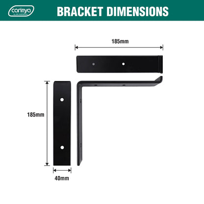 Carinya Black Lipped Angle Bracket 185x185mm, 100kg Load, Powder Coated Steel